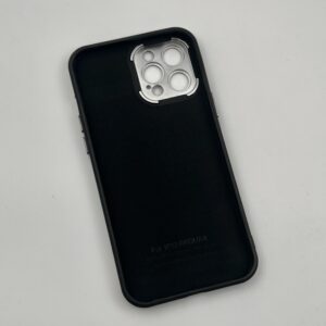 قاب گوشی iPhone 12 Pro Max آیفون متال کیس سیلیکونی داخل پارچه ای محافظ لنز دار دکمه کرومی رنگ مشکی کد 13710