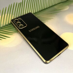 قاب گوشی Galaxy S20 FE سامسونگ ژله ای مای کیس طرح Gold Line دور طلایی محافظ لنز دار مشکی کد 85430