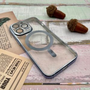 قاب گوشی iPhone 13 Pro آیفون اورجینال ژله ای طرح الکتروپلیتینگ شفاف مگ سیفی ژله ای Unique Case محافظ لنز دار گلسی آبی کد 93085