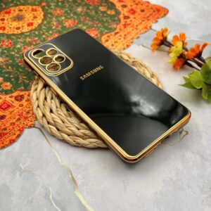 قاب گوشی Galaxy A73 5G سامسونگ ژله ای مای کیس طرح Gold Line دور طلایی محافظ لنز دار مشکی کد 10203