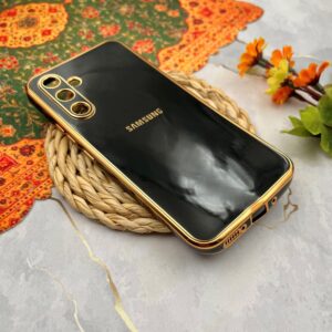 قاب گوشی Galaxy A54 5G سامسونگ ژله ای مای کیس طرح Gold Line دور طلایی محافظ لنز دار مشکی کد 81957