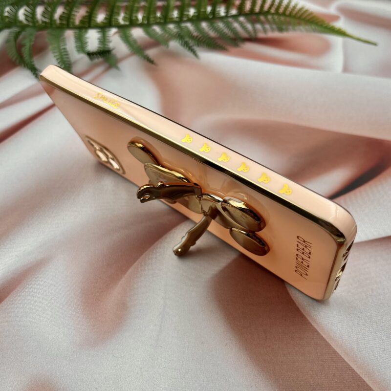 قاب گوشی Galaxy A22 5G سامسونگ ژله ای My Case مای کیس مدل خرس تدی طلایی برجسته محافظ لنز دار پاپ سوکت دار گلبهی کد 29454 - Image 2
