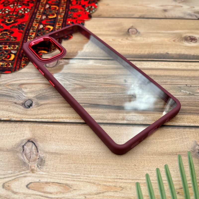 قاب گوشی Galaxy A51 سامسونگ New Skin اورجینال متال دور سیلیکونی شفاف زرشکی کد 74440 - Image 2