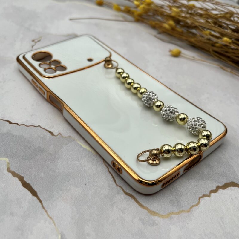 قاب گوشی Poco X4 Pro 5G شیائومی مای کیس لاکچری My Case دستبندی نگین دار مرواریدی محافظ لنز دار سفید دور طلایی کد 14997 - Image 2