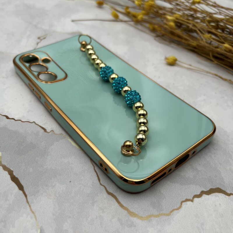 قاب گوشی Galaxy A34 5G سامسونگ مای کیس لاکچری My Case دستبندی نگین دار مرواریدی محافظ لنز دار سبزآبی دور طلایی کد 22829 - Image 2