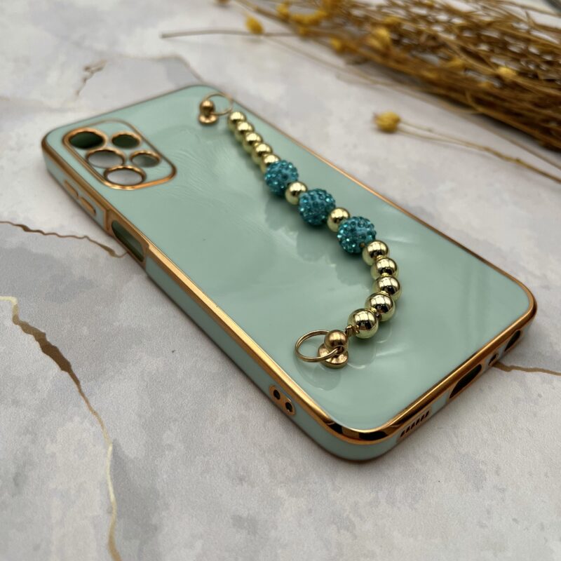 قاب گوشی Galaxy A13 4G سامسونگ مای کیس لاکچری My Case دستبندی نگین دار مرواریدی محافظ لنز دار سبزآبی دور طلایی کد 61940 - Image 2