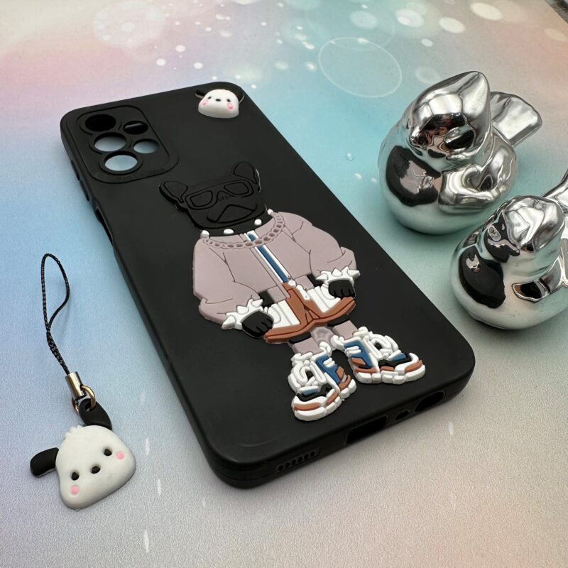قاب گوشی Galaxy A13 4G سامسونگ سیلیکونی عروسکی برجسته بند آویز دار طرح سگ بولداگ Bulldog dog محافظ لنز دار کد 84524 - Image 2