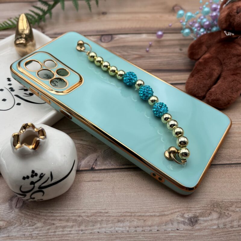 قاب گوشی Galaxy A73 سامسونگ مای کیس لاکچری My Case دستبندی نگین دار مرواریدی محافظ لنز دار سبزآبی دور طلایی کد 77574 - Image 2