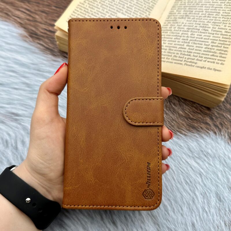 کیف گوشی Redmi Note 12S شیائومی چرم مگنتی نیلکین NILLKIN جاکارتی بند آویز دار محافظ لنزدار عسلی کد 28489 - Image 3