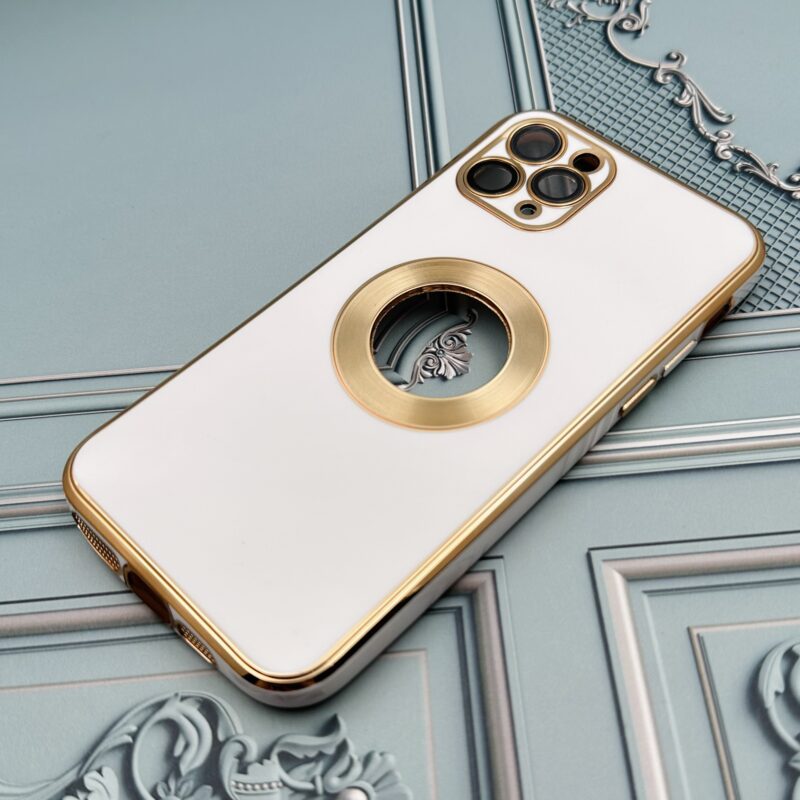 قاب گوشی iPhone 11 Pro آیفون دبل متال مای کیس مگ سیف دور طلایی محافظ لنز دار شیشه ای رنگ سفید کد 21534 - Image 2