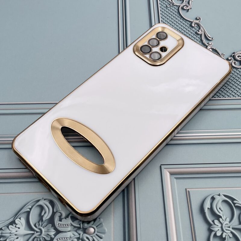 قاب گوشی Galaxy A51 سامسونگ دبل متال مای کیس مگ سیف دور طلایی محافظ لنز دار شیشه ای رنگ سفید کد 22883 - Image 2