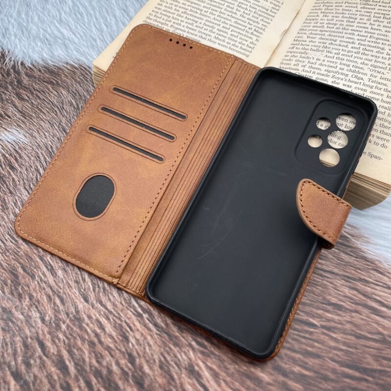 کیف گوشی Galaxy A73 سامسونگ چرم مگنتی جاکارتی محافظ لنزدار عسلی کد 55812 - Image 2