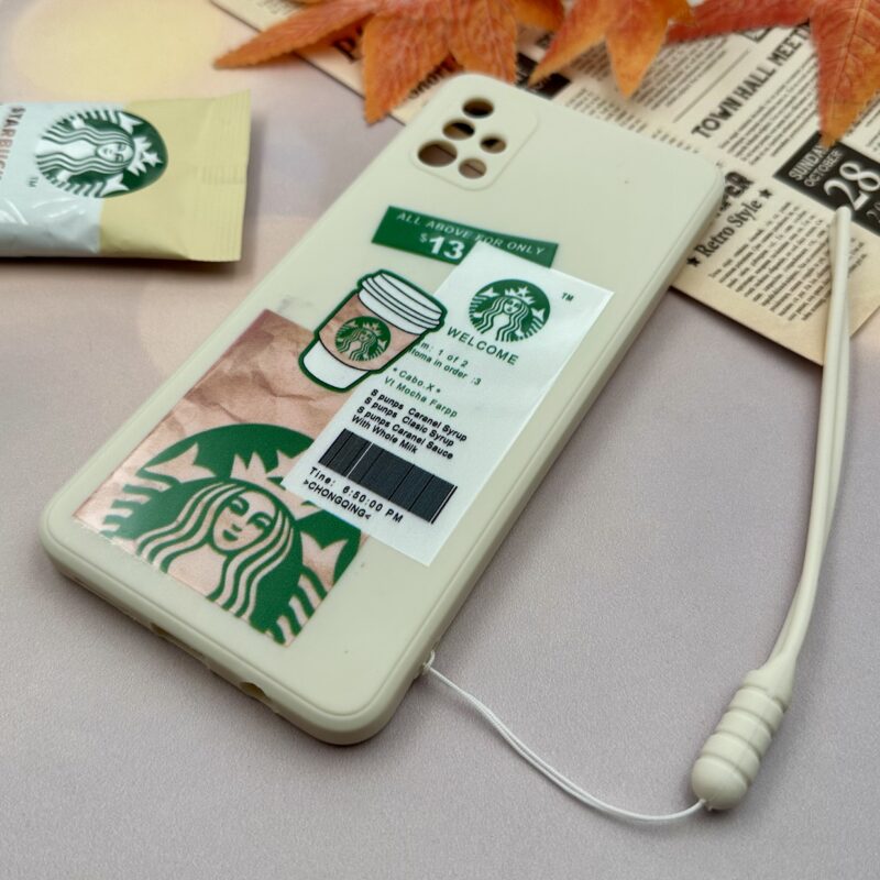 قاب گوشی Galaxy A51 سامسونگ فانتزی سیلیکونی ژله ای طرح استارباکس کرم محافظ لنز دار همراه بند آویز کد 72246 - Image 2