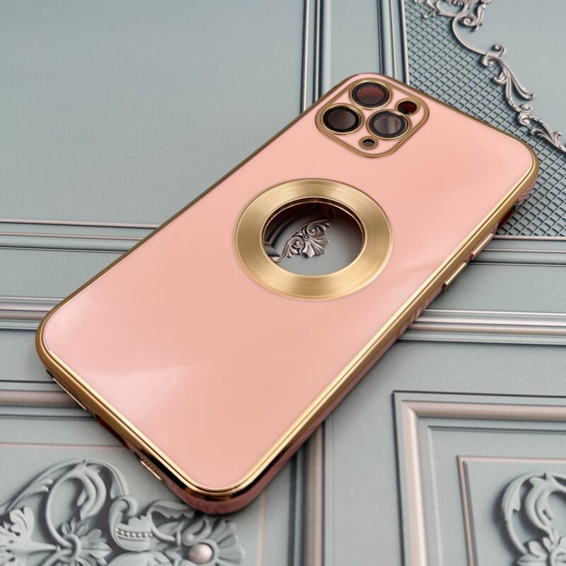 قاب گوشی iPhone 11 Pro آیفون دبل متال مای کیس مگ سیف دور طلایی محافظ لنز دار شیشه ای رنگ گلبهی کد 75474 - Image 2