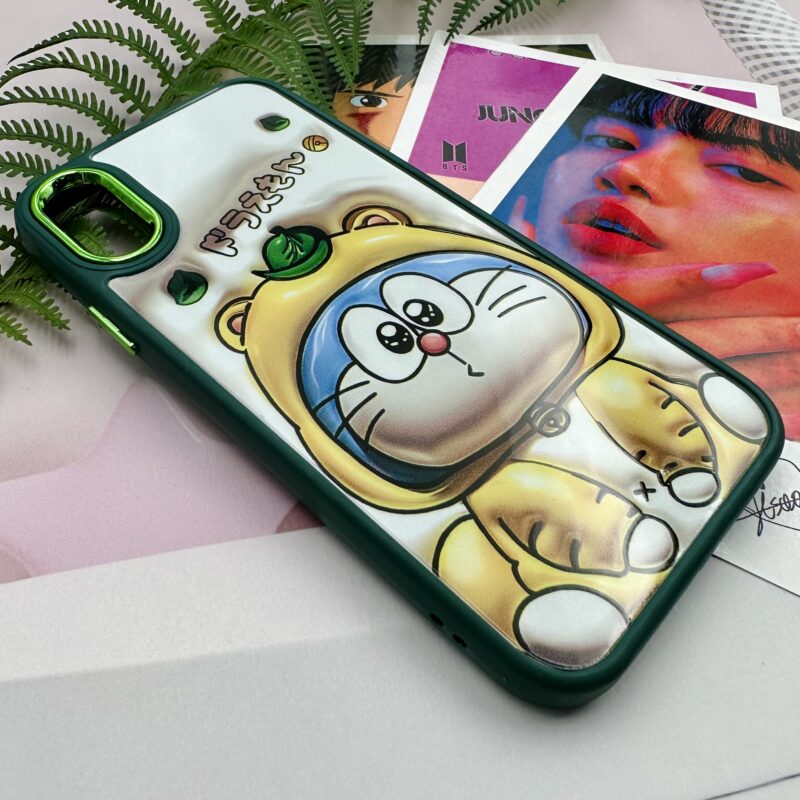 قاب گوشی iPhone X / iPhone XS آیفون دور سیلیکونی متال طرح سه بعدی عروسکی گربه زرد کد 53743 - Image 2