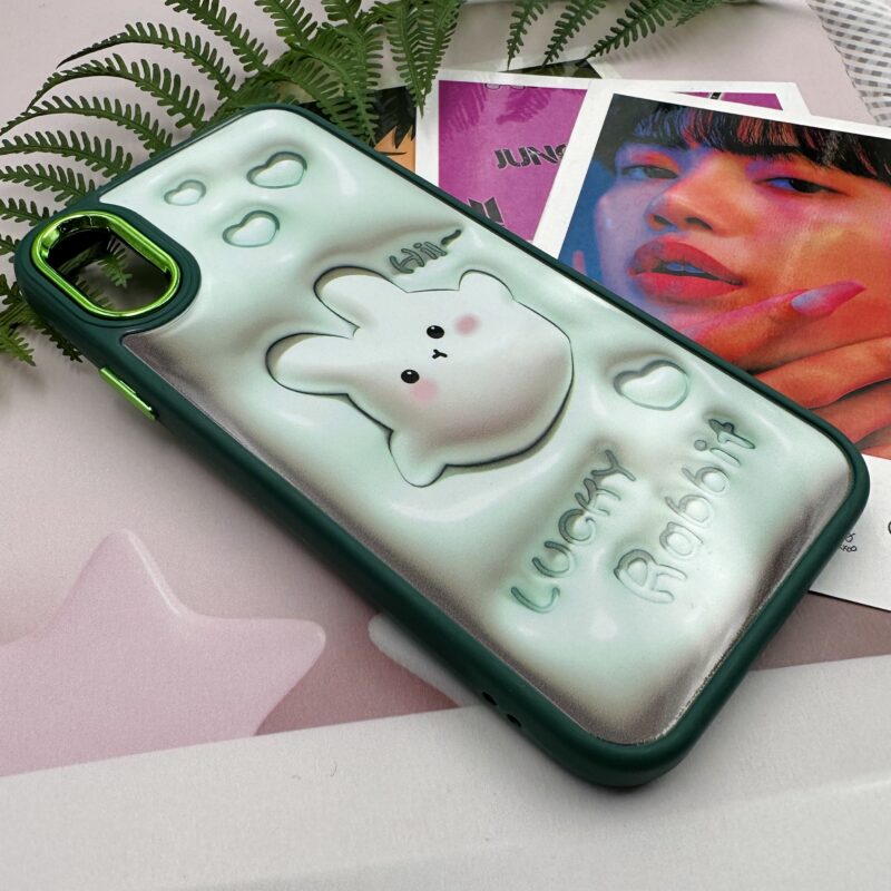 قاب گوشی iPhone X / iPhone XS آیفون دور سیلیکونی متال طرح سه بعدی عروسکی خرگوش سبز کد 77577 - Image 2