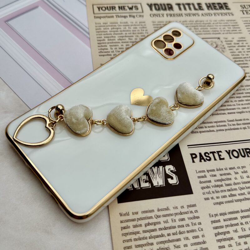 قاب گوشی Galaxy A51 سامسونگ مای کیس لاکچری My Case دستبندی قلبی مخمل آویز دار سفید محافظ لنز دار کد 55443 - Image 2