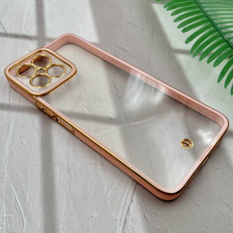 قاب گوشی HONOR X8 4G آنر الکتروپلیتینگ شفاف ژله ای دور طلایی محافظ لنز دار گلبهی کد 57848 - Image 2