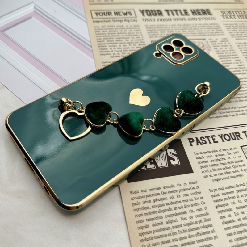 قاب گوشی Galaxy A12 / Galaxy M12 سامسونگ مای کیس لاکچری My Case دستبندی قلبی مخمل آویز دار سبز محافظ لنز دار کد 77840 - Image 2