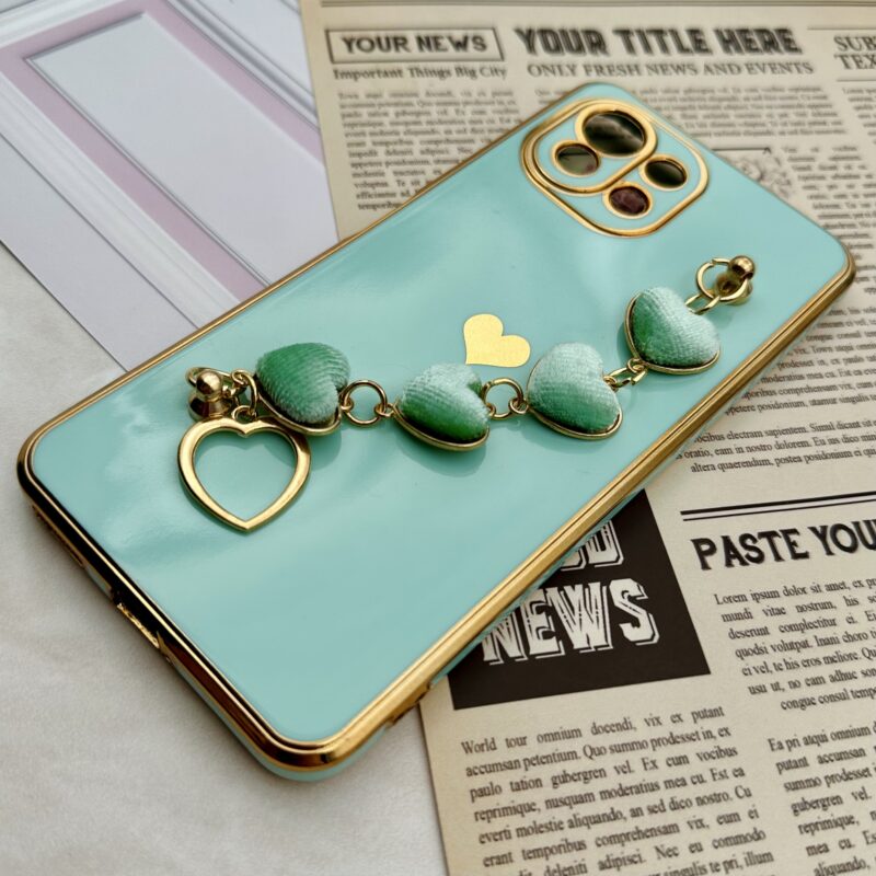 قاب گوشی Xiaomi Mi 11 Lite 4G / Mi 11 Lite 5G / Mi 11 Lite Ne شیائومی مای کیس لاکچری My Case دستبندی قلبی مخمل آویز دار سبزآبی محافظ لنز دار کد 78910 - Image 2