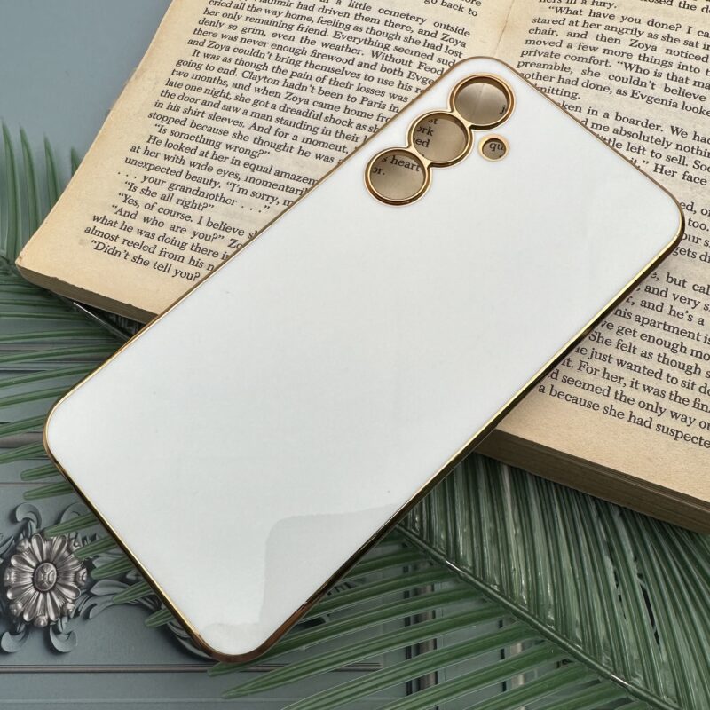 قاب گوشی Galaxy S23 FE سامسونگ ژله ای مای کیس طرح Gold Line دور طلایی محافظ لنز دار سفید کد 98402 - Image 2