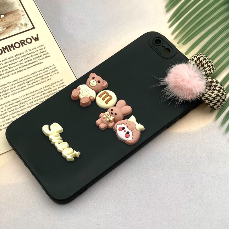 قاب گوشی iPhone 6 Plus / iPhone 6S Plus آیفون سیلیکونی ژله ای سه بعدی برجسته عروسکی پام پام مشکی محافظ لنز دار کد 16457 - Image 2
