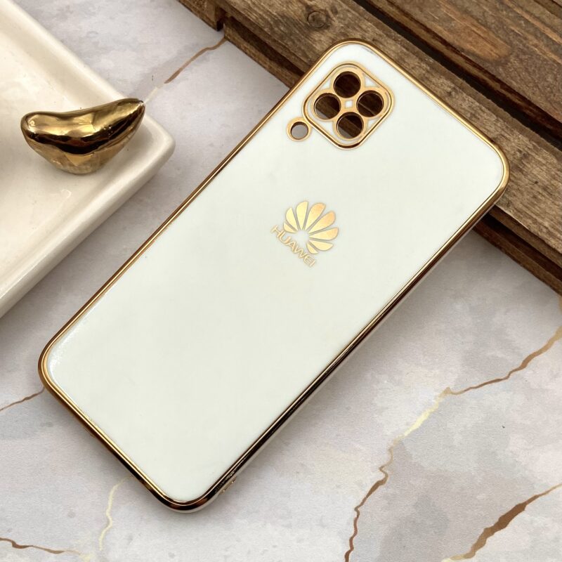 قاب گوشی Huawei Nova 7i هوآوی ژله ای مای کیس طرح Gold Line دور طلایی محافظ لنز دار سفید کد 43221 - Image 2