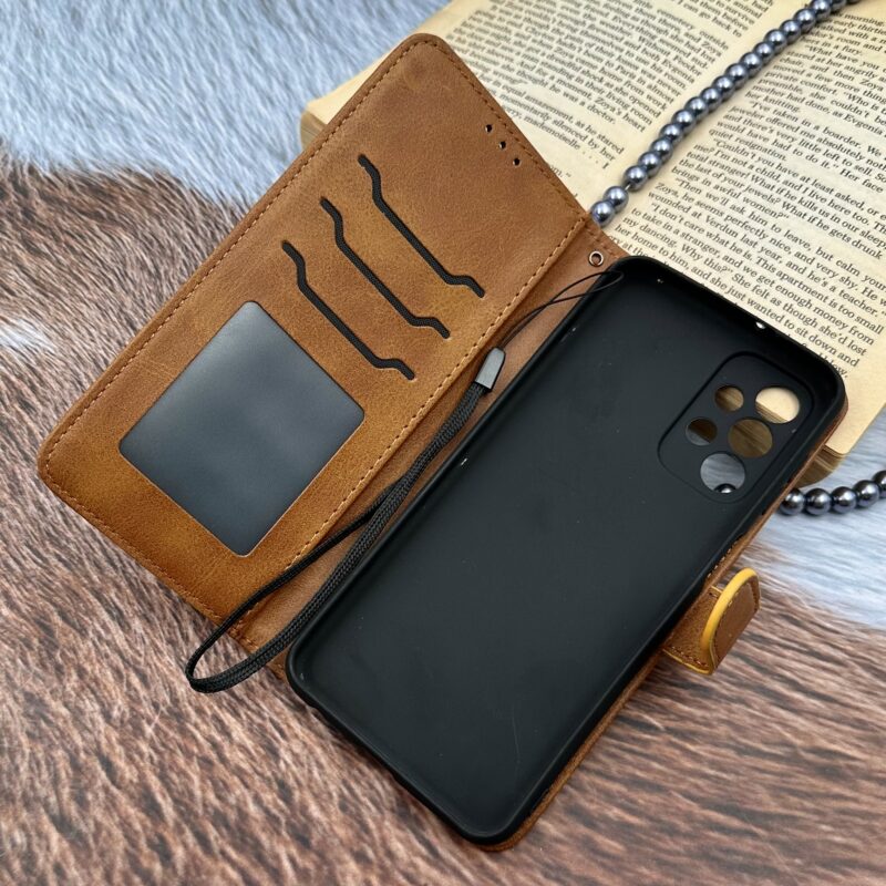 کیف گوشی A23 سامسونگ چرم مگنتی جاکارتی بند آویز دار محافظ لنزدار عسلی کد 53737 - Image 2