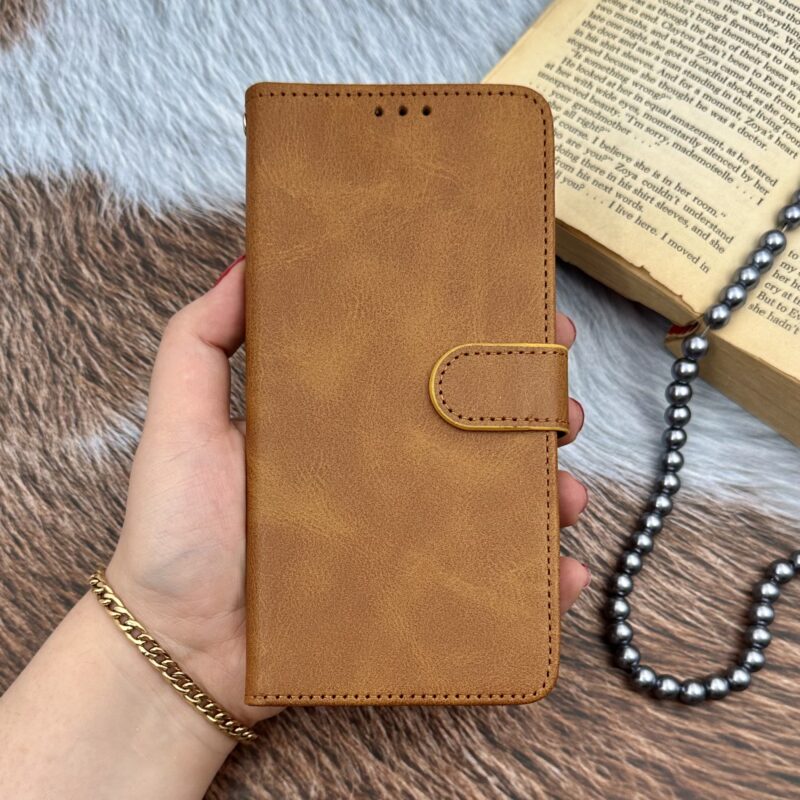 کیف گوشی A23 سامسونگ چرم مگنتی جاکارتی بند آویز دار محافظ لنزدار عسلی کد 53737 - Image 3
