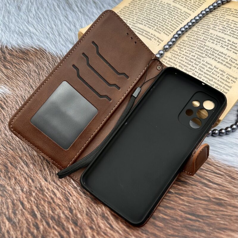 کیف گوشی A23 سامسونگ چرم مگنتی جاکارتی بند آویز دار محافظ لنزدار قهوه ای کد 61600 - Image 2