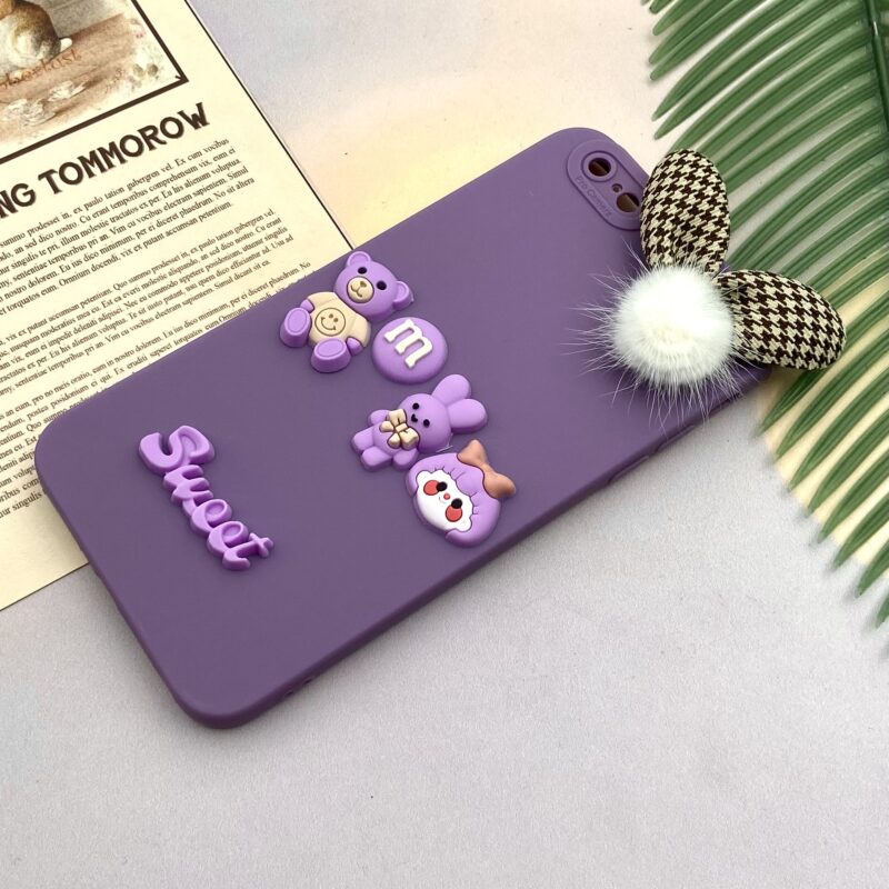 قاب گوشی iPhone 6 Plus / iPhone 6S Plus آیفون سیلیکونی ژله ای سه بعدی برجسته عروسکی پام پام بنفش محافظ لنز دار کد 90001 - Image 2