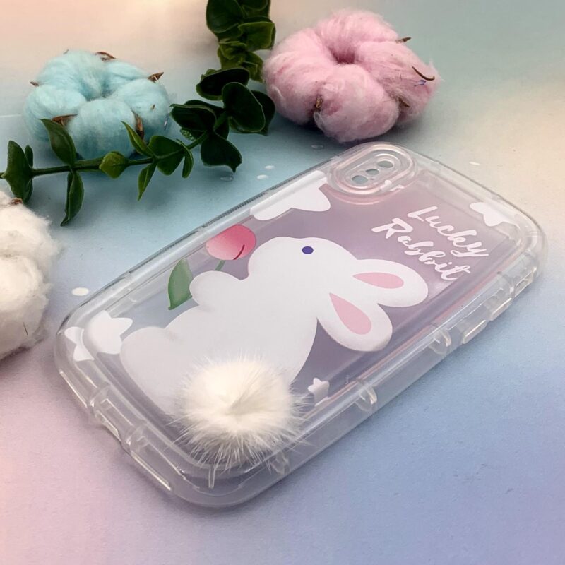 قاب گوشی iPhone X / iPhone XS آیفون ژله ای خرگوشی پام پام ایربگ دار ضد ضربه شفاف سفید محافظ لنز دار کد 19347 - Image 2