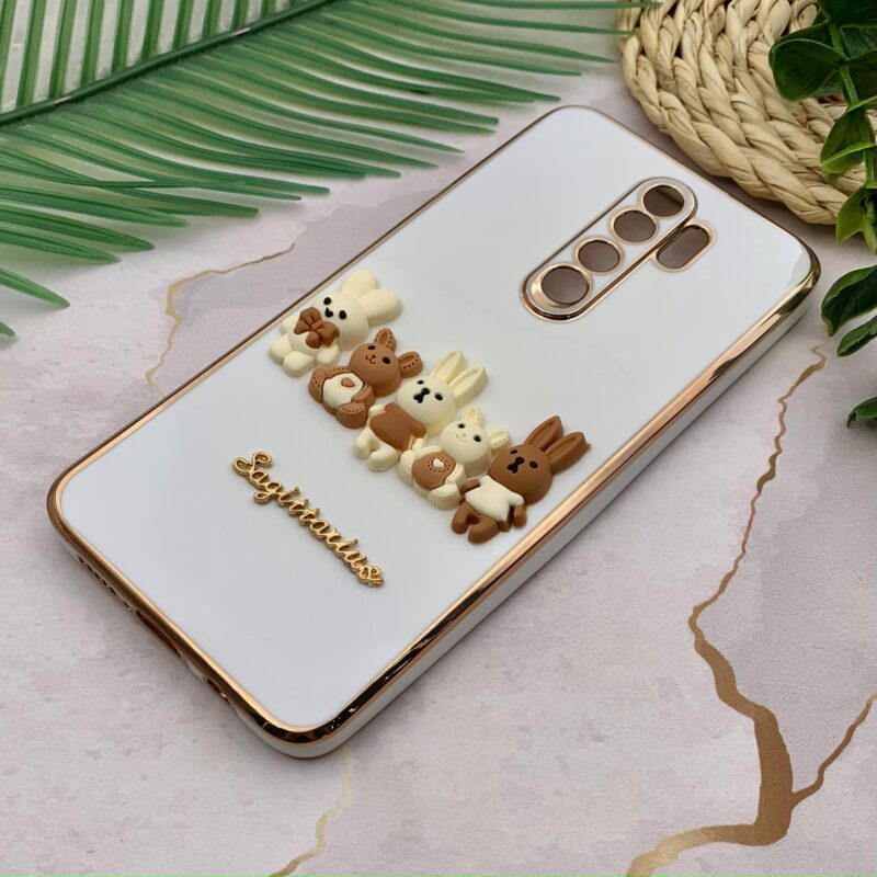قاب گوشی Redmi Note 8 Pro شیائومی مای کیس عروسکی خانواده خرگوش برجسته دورطلایی محافظ لنز دار سفید کد 36138 - Image 2