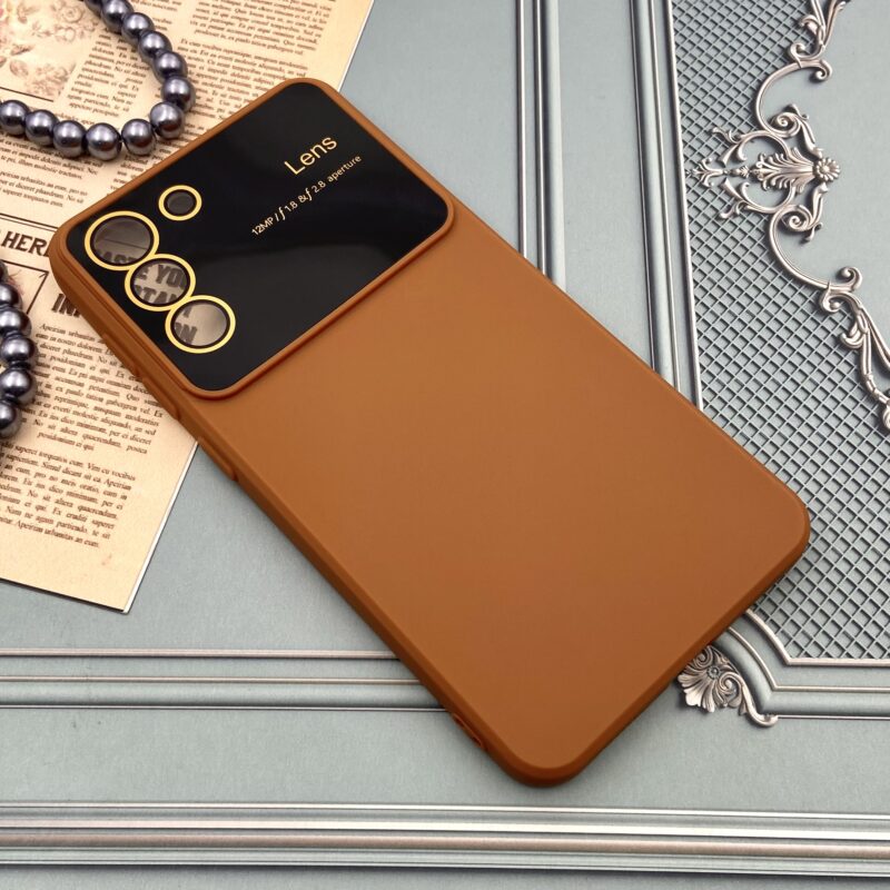 قاب گوشی Galaxy S21 FE سامسونگ سیلیکونی Camera Lens اورجینال محافظ لنز دار شیشه ای عسلی کد 40258 - Image 2