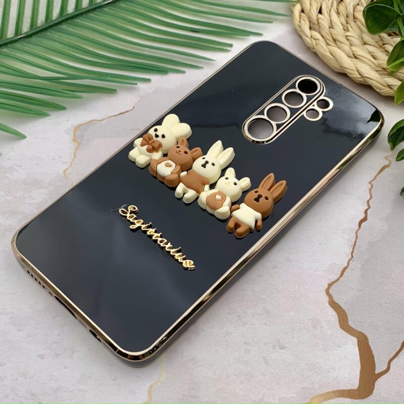 قاب گوشی Redmi Note 8 Pro شیائومی مای کیس عروسکی خانواده خرگوش برجسته دورطلایی محافظ لنز دار مشکی کد 49167 - Image 2