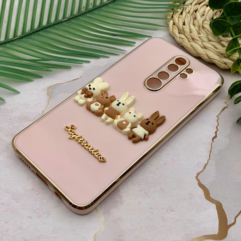 قاب گوشی Redmi Note 8 Pro شیائومی مای کیس عروسکی خانواده خرگوش برجسته دورطلایی محافظ لنز دار گلبهی کد 64298 - Image 2