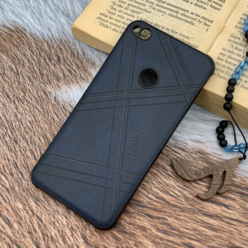 قاب گوشی Honor 8 Lite آنر چرمی دور ژله ای طرح برجسته REMAX کلاسیک محافظ لنز دار سرمه ای کد 69205 - Image 2