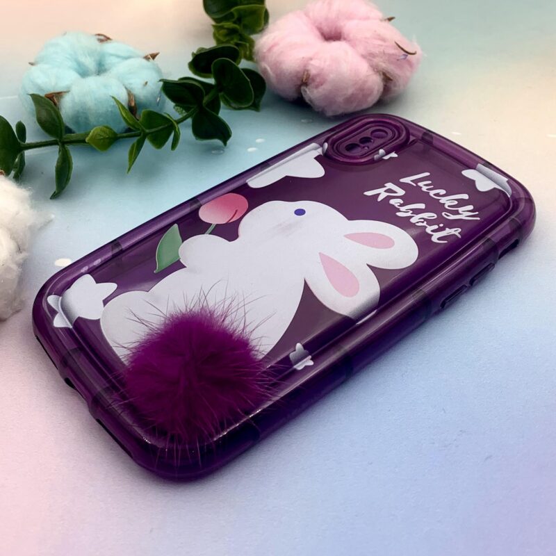 قاب گوشی iPhone X / iPhone XS آیفون ژله ای خرگوشی پام پام ایربگ دار ضد ضربه شفاف بنفش محافظ لنز دار کد 73749 - Image 2