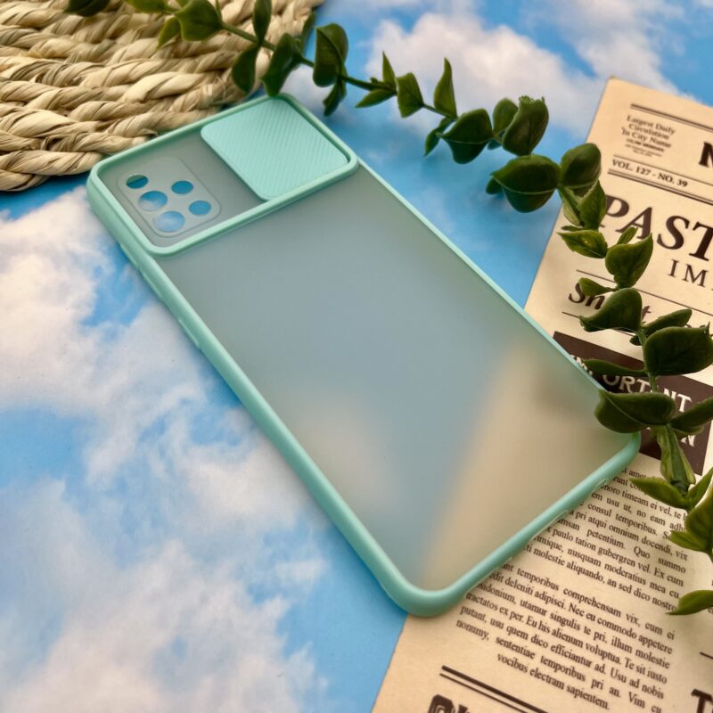 قاب گوشی Galaxy A51 سامسونگ دور سیلیکونی سبز آبی نیمه مات محافظ لنز دار کشویی کد 18729 - Image 2