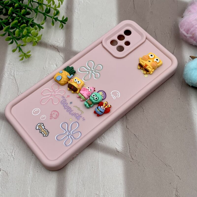 قاب گوشی Galaxy A51 سامسونگ سیلیکونی Solid Case اورجینال خانواده پاتریک و باب اسفنجی صورتی محافظ لنز دار کد 20271 - Image 2