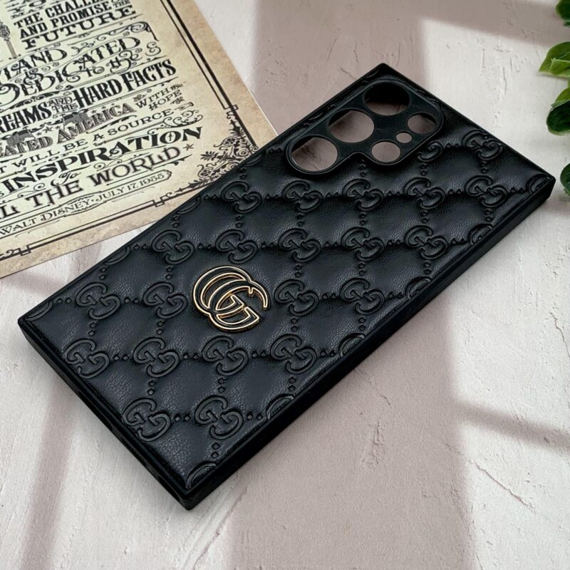 قاب گوشی Galaxy S24 Ultra سامسونگ پافری چرمی بالشتی لاکچری گوچی GUCCi مشکی محافظ لنز دار کد 24475 - Image 2
