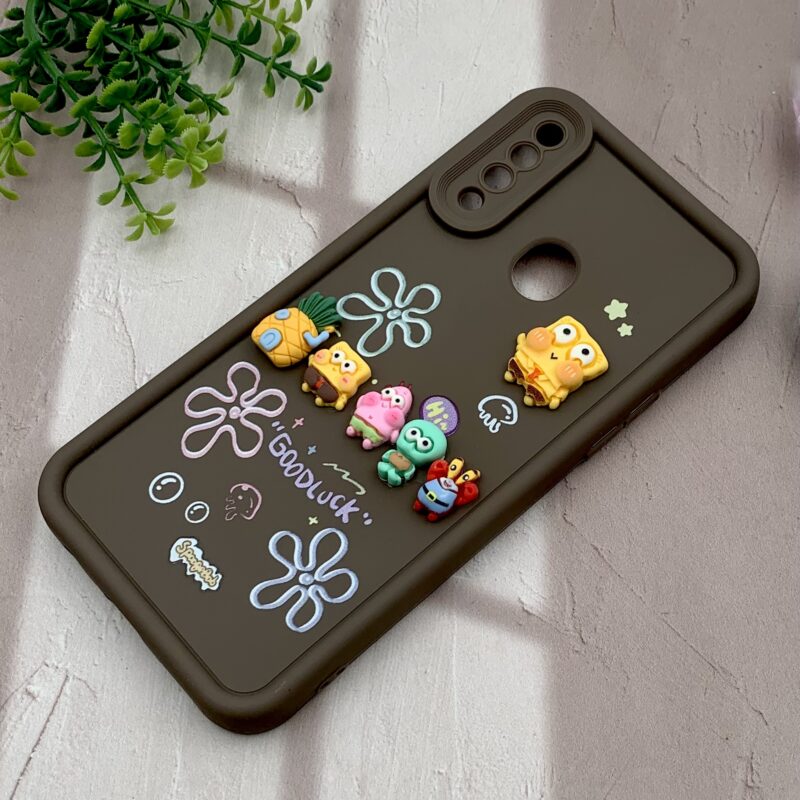 قاب گوشی Galaxy A20S سامسونگ سیلیکونی Solid Case اورجینال خانواده پاتریک و باب اسفنجی قهوه ای محافظ لنز دار کد 36791 - Image 2
