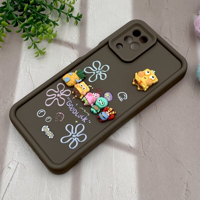 قاب گوشی Galaxy A12 / Galaxy M12 سامسونگ سیلیکونی Solid Case اورجینال خانواده پاتریک و باب اسفنجی قهوه ای محافظ لنز دار کد 48726 - Image 2