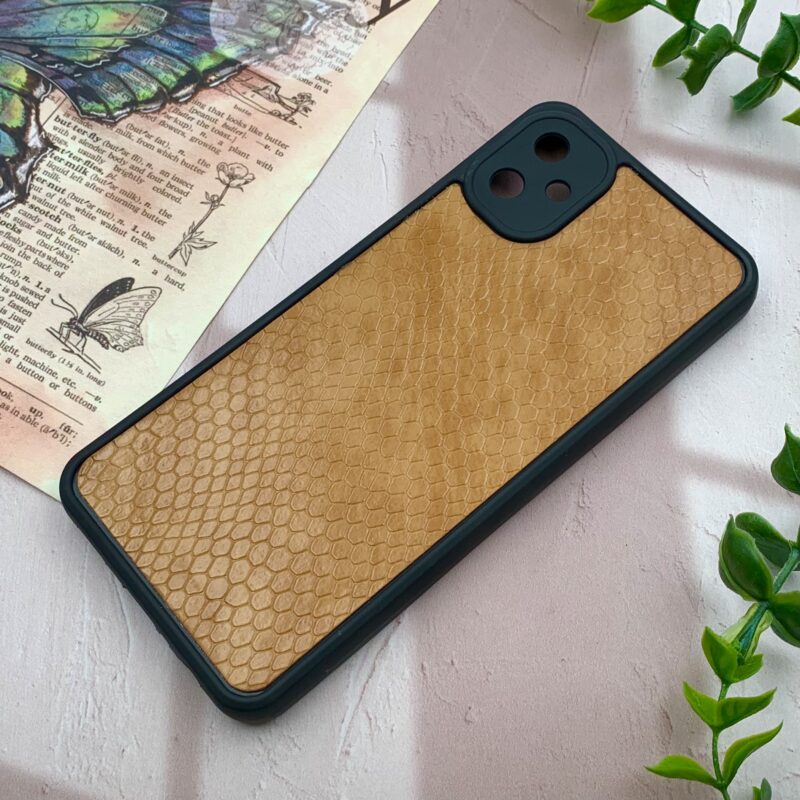 قاب گوشی Galaxy A05 سامسونگ چرمی پوست ماری برجسته محافظ لنز دار عسلی کد 49827 - Image 2