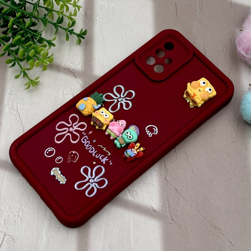 قاب گوشی Galaxy A51 سامسونگ سیلیکونی Solid Case اورجینال خانواده پاتریک و باب اسفنجی زرشکی محافظ لنز دار کد 26876 - Image 2
