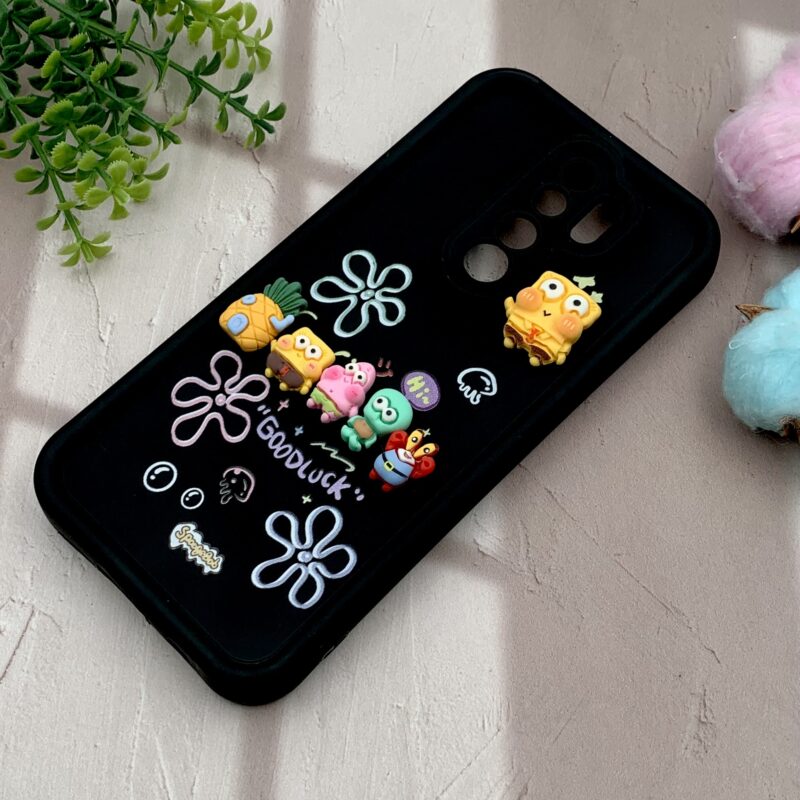 قاب گوشی Redmi Note 8 Pro شیائومی سیلیکونی Solid Case اورجینال خانواده پاتریک و باب اسفنجی مشکی محافظ لنز دار کد 70773 - Image 2