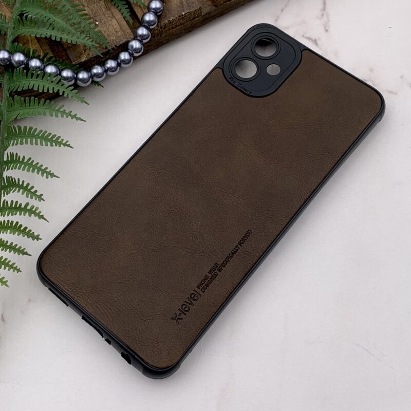 قاب گوشی Galaxy A05 سامسونگ چرمی دور ژله ای X-level لاکچری محافظ لنز دار قهوه ای کد 72178 - Image 2