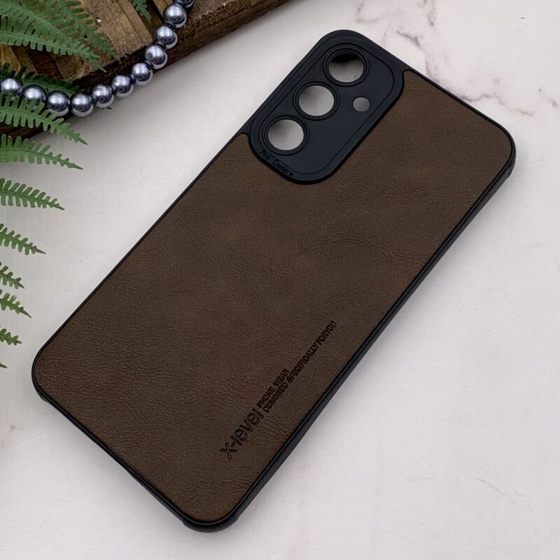 قاب گوشی Galaxy A35 سامسونگ چرمی دور ژله ای X-level لاکچری محافظ لنز دار قهوه ای کد 73400 - Image 2