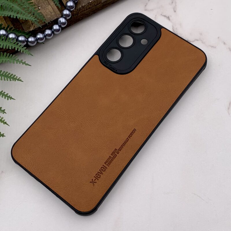 قاب گوشی Galaxy A35 سامسونگ چرمی دور ژله ای X-level لاکچری محافظ لنز دار عسلی کد 77010 - Image 2