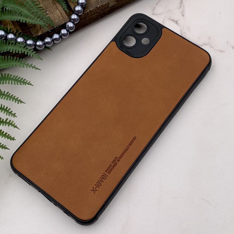 قاب گوشی Galaxy A05 سامسونگ چرمی دور ژله ای X-level لاکچری محافظ لنز دار عسلی کد 83408 - Image 2
